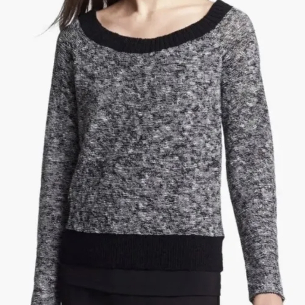 Eileen Fisher Sweater Heathered Black Melange Linen Twist Pullover Minimalist